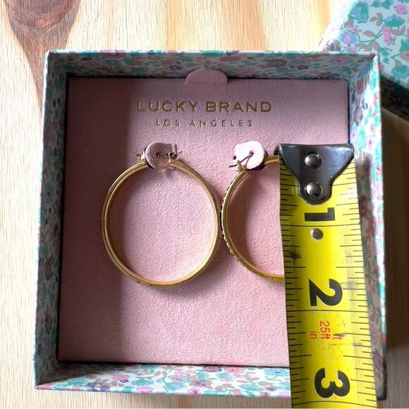 Lucky Brand Gold Tone Hoop Earrings Matte Finish Lightweight 2” NWT - Picture 6 of 8